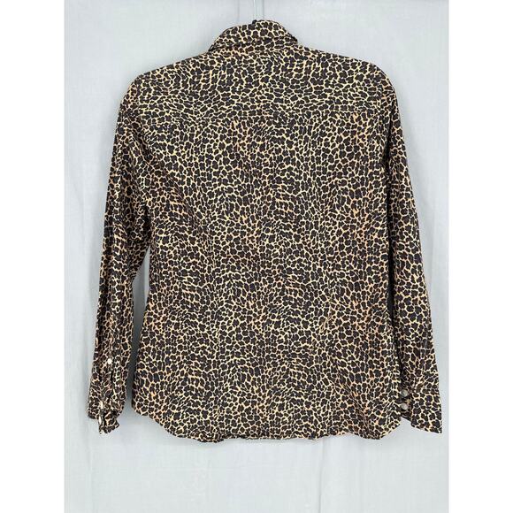 J Crew Top Womens Small Brown Animal Print Cheetah Leopard Button Shirt Cotton - Picture 3 of 7